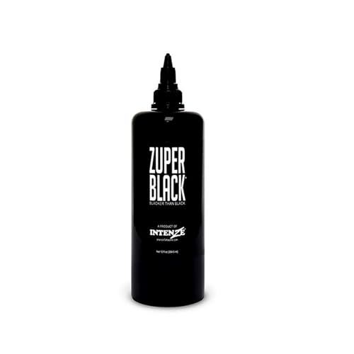 ZUPER Black Tattoo Ink by INTENZE 12 oz Sterilized with Certification and 100% Vegan. Original and Direct from Manufacturer