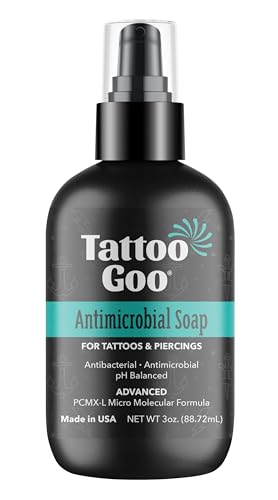 Tattoo Goo Deep Cleansing Soap, Disinfecting Tattoo and Piercing Aftercare - Moisturizing Olive Oil, Alcohol and Fragrance Free - 3 oz