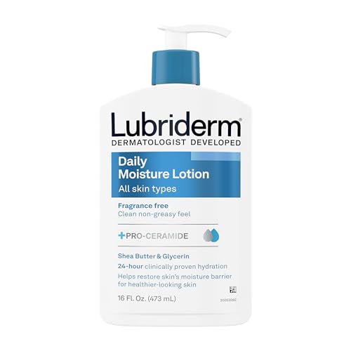 Lubriderm Fragrance Free Daily Moisture Lotion + Pro-Ceramide, Shea Butter & Glycerin, Face, Hand & Body Lotion for Sensitive Skin, Hydrating Lotion for Healthier-Looking Skin, 16 fl. oz