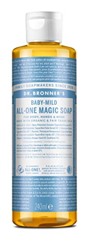 Dr. Bronner's - Pure-Castile Liquid Soap (Baby Unscented, 8 Ounce) - Made with Organic Oils, 18-in-1 Uses: Face, Hair, Laundry, Dishes, For Sensitive Skin, Babies, No Added Fragrance, Vegan, Non-GMO