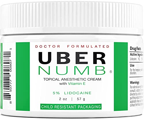 Uber Numb 5% Lidocaine Numbing Cream, Pain Relief Cream Burn Itch Cream, 2 Oz 1-Pack, Topical Anesthetic Cream Maximum Strength with Vitamin E for Local and Anorectal Uses, Hemorrhoid Treatment