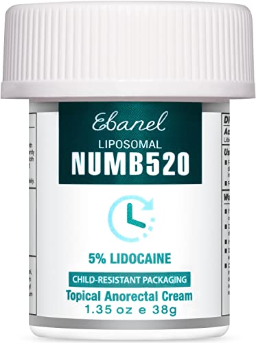 Ebanel 5% Lidocaine Numbing Cream, Pain Relief Cream Burn Itch Cream, 1.35 Oz 1-Pack, Topical Anesthetic Cream Maximum Strength with Vitamin E for Local and Anorectal Uses, Hemorrhoid Treatment