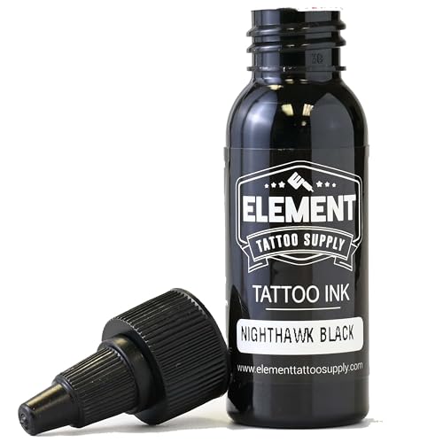 Element Tattoo Supply - Black Tattoo Ink 1oz - Professional Tattoo Ink & Supplies for Outlining, Shading, & Blending - Tribal Tattoo Ink - Permanent Nighthawk Black Ink Tattoo