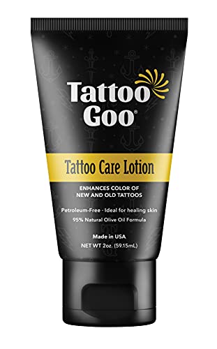 Tattoo Goo Aftercare Lotion Soothing, Color Brightening Skin Moisturizer - Healing Treatment with Olive Oil, Healix Gold + Panthenol - Vegan, (Packaging May Vary) - 2 oz