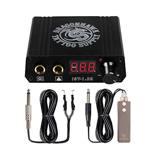 Dragonhawk Lcd Dual Tattoo Machine Gun Power Supply Foot Pedal Clip Cord P076 (Black)