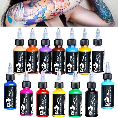 14Pcs Tattoo Ink 14 Colors Set 1 oz 30ml/Bottle Tattoo Inks Pigment Kit for 3D Makeup Beauty Skin Body Art