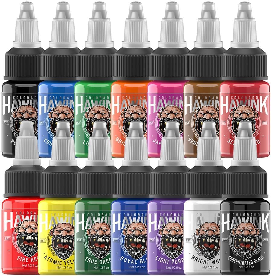 Hawink Tattoo Ink Set 1/2 oz (15ml) Tattoo Supply 14 Colors Pigment Kit Ink USA TI203-15-14