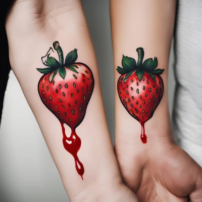 Bleeding Strawberries Couple Matching Tattoos