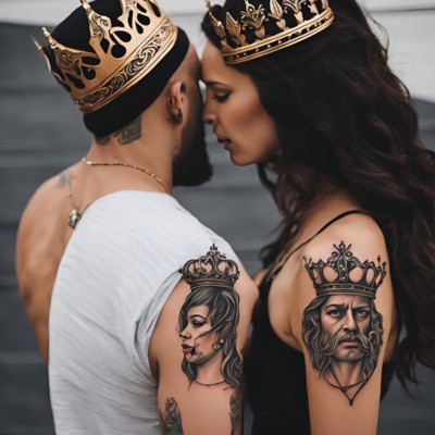 Classic "King and Queen" tattoo - Couple matching tattoo
