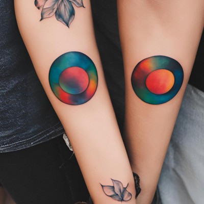 Coloured Circles Matching Couple Tattoos