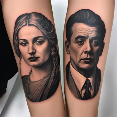 Famous Portraits Tattoos - Couple Matching Tattoos