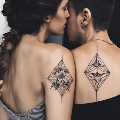 Floral Geometry tattoo - couple matching tattoo