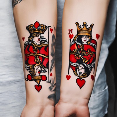 King and Queen of Hearts Tattoos - Best Matching Couple Tattoos