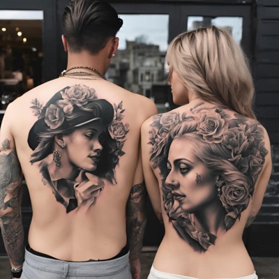 Portraits couple matching tattoo