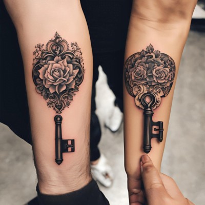 Lock and Key Matching Couple tattoo 