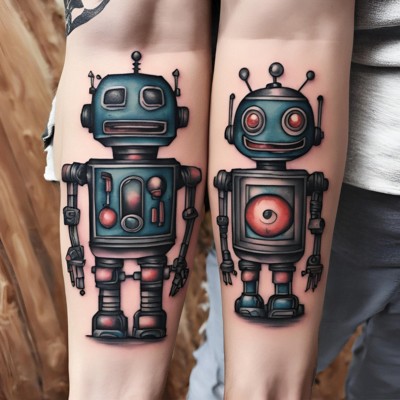 Robot Love tattoo - couple matching tattoo