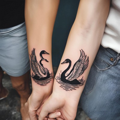 Swans Tattoo - Couple Matching Tattoo