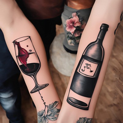 Wine and Glass tattoo - couple matching tattoo