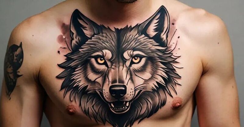 wolf tattoo - chest tattoos for men